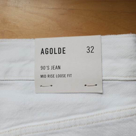 AGOLDE 90's Mid Rise Loose Fit Distressed Straight Jeans Enamel White Size 32 - Picture 8 of 11
